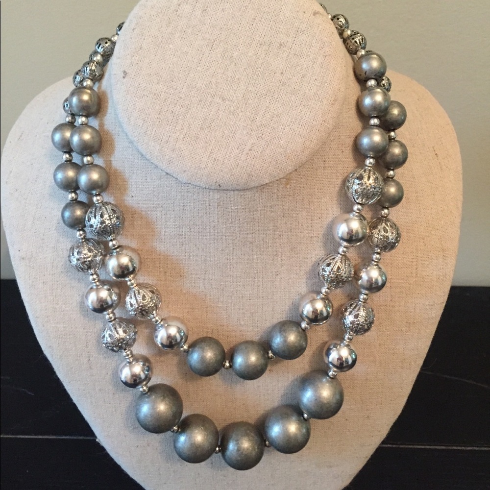 Chico silver and gray beaded necklace.